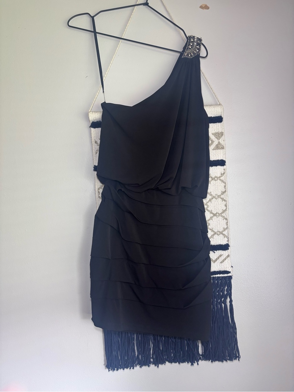 City Triangles Beaded One-Shoulder Ruffle Dress